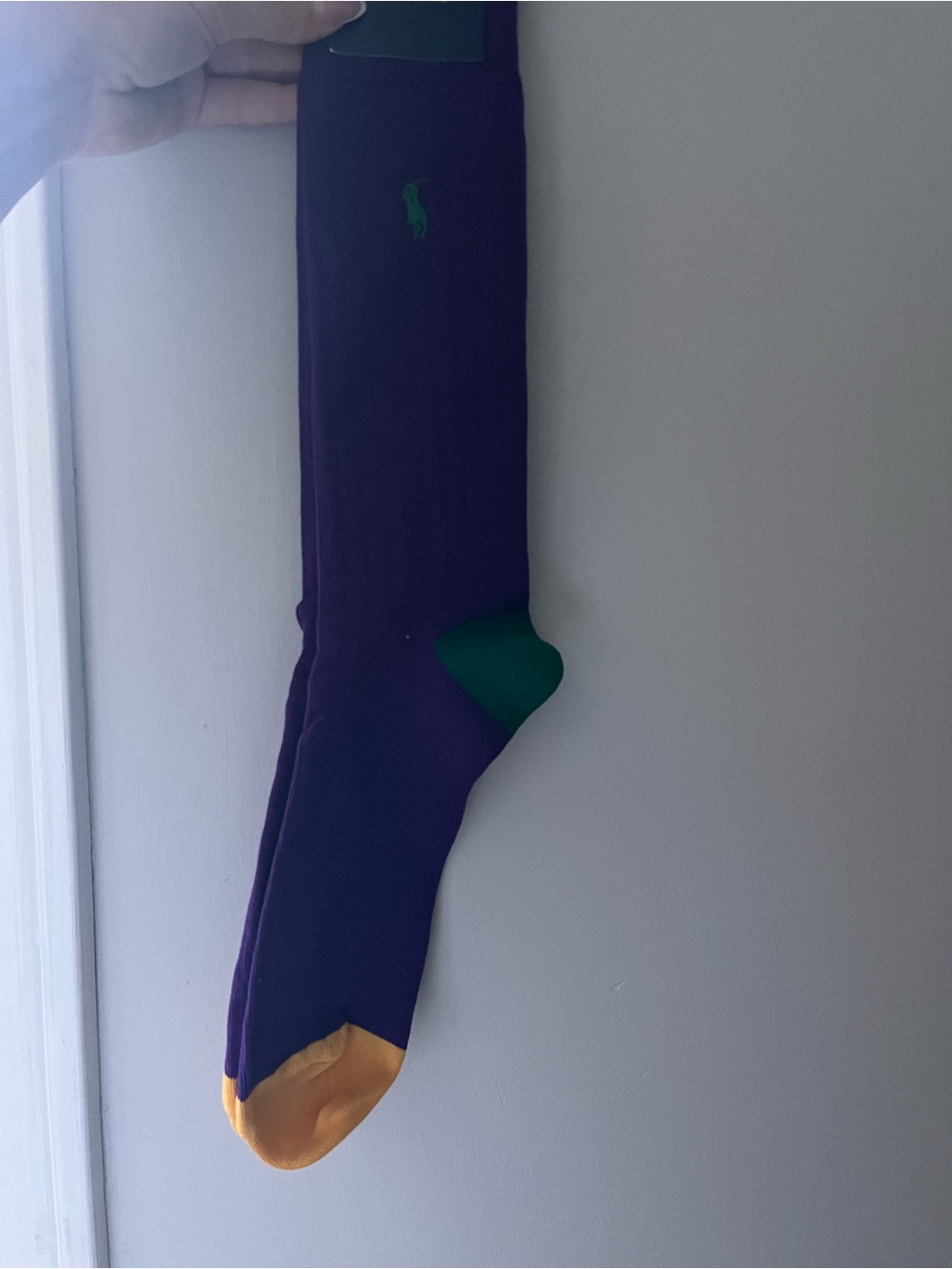 Polo by Ralph Lauren Purple Crew Socks with Gold Toe and Green Heel Accents